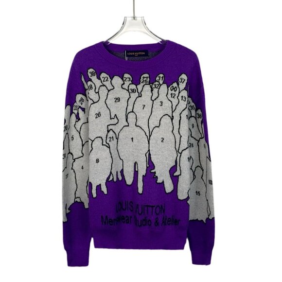 Louis Vuitton Purple Figure Logo Jacquard Wool Long Sleeve Sweater Size M - Picture 1 of 8